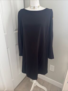 Donna Karan Black Mini Dress with Gold Button Details
